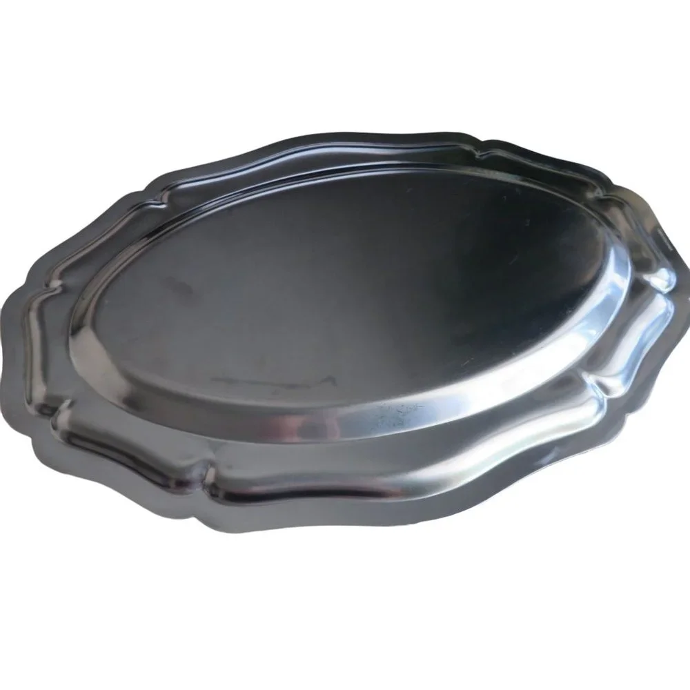 Vintage Stainless Steel Tray Vanity Serving Trinket Cosmetic Dresser Table